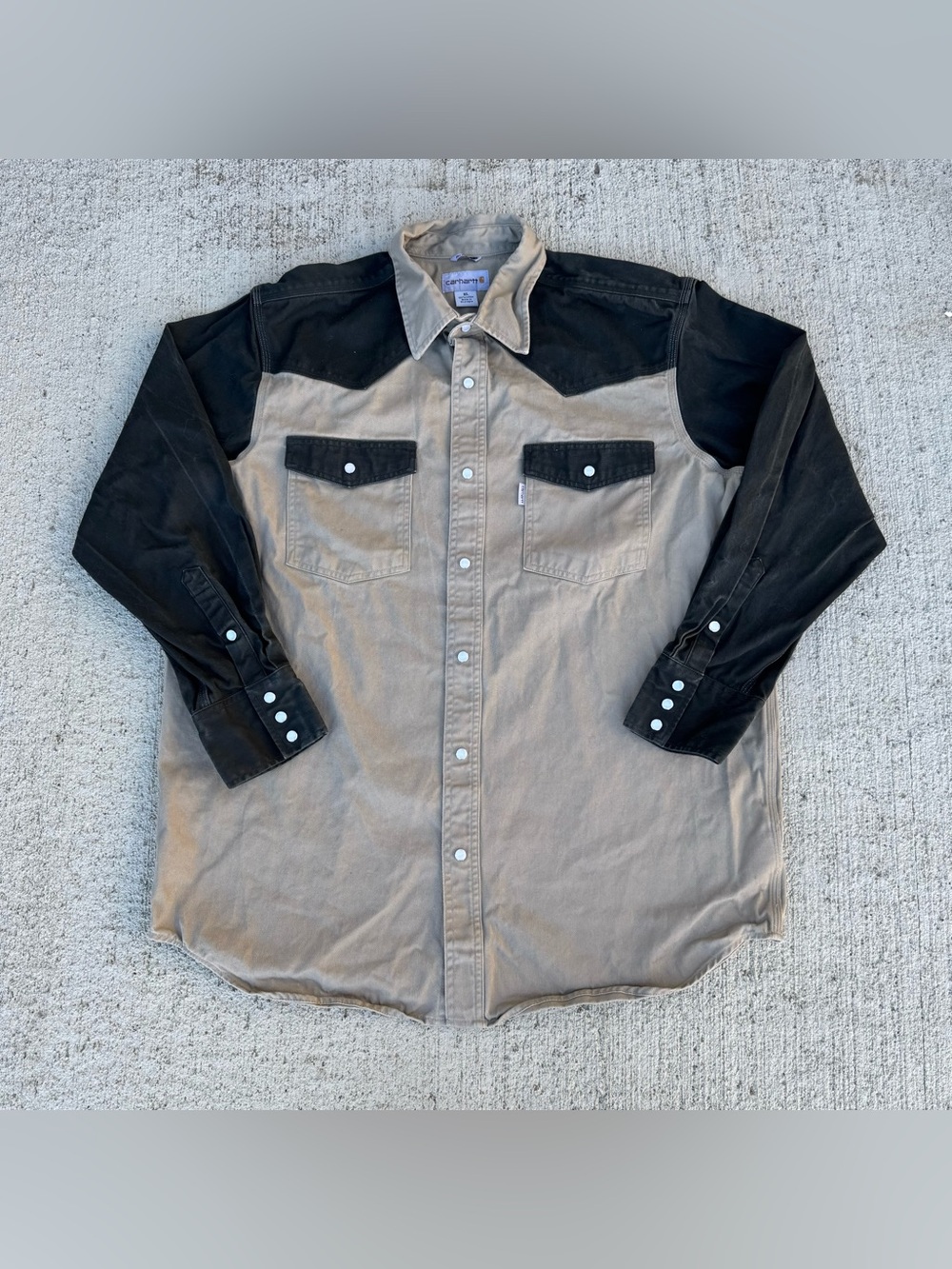 Carhartt Tan Two Tone Pearl Snap Western Shirt Mens XL Ranch Workwear S209